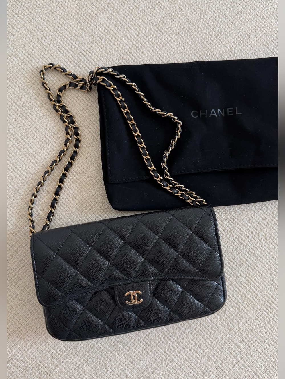 CHANEL Classic Flap Phone Holder with Chain Quilted Caviar - Picture 14 of 16
